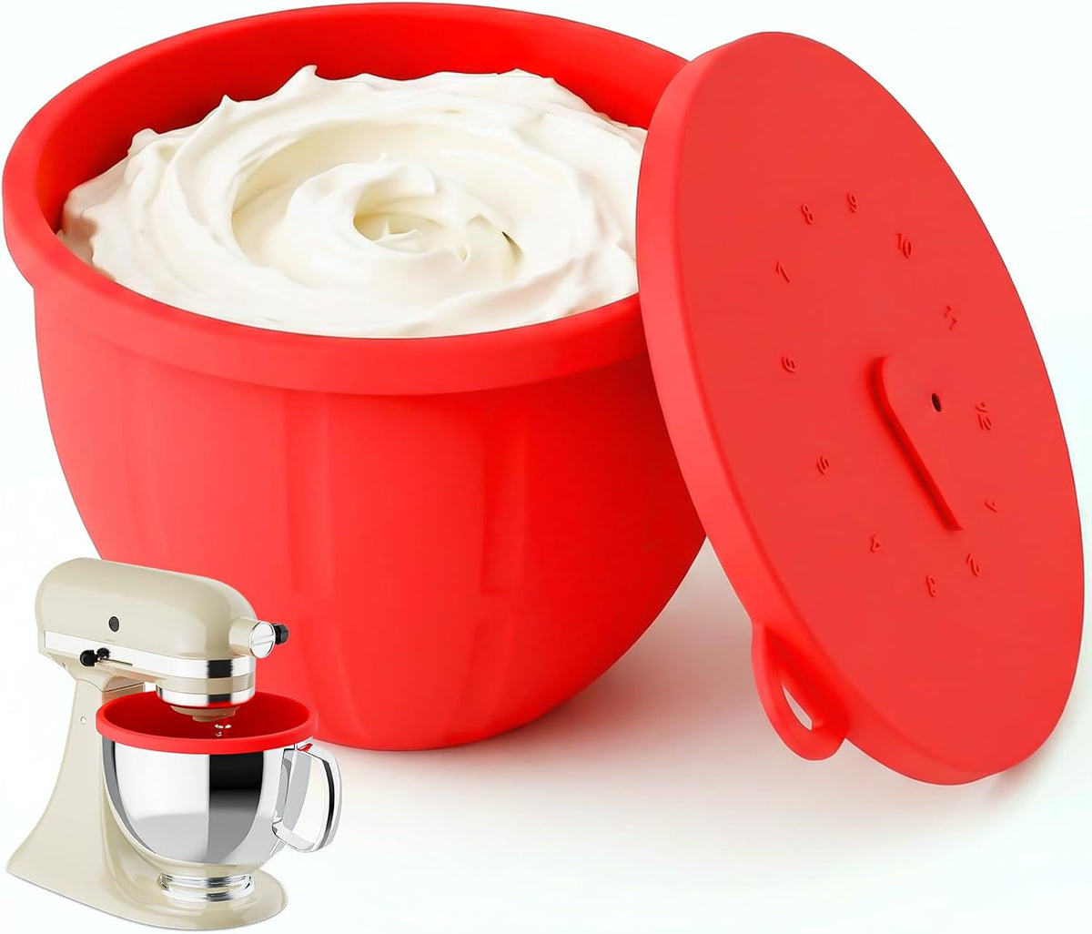 Silicone Liners for KitchenAid Mixers - Mixing Bowl Liners with Lids for 5 Qt Tilt-Head Stand Mixer, Kitchen Aid Accessories and Attachments with Measurement Markings & Timer Pointers, 3pcs