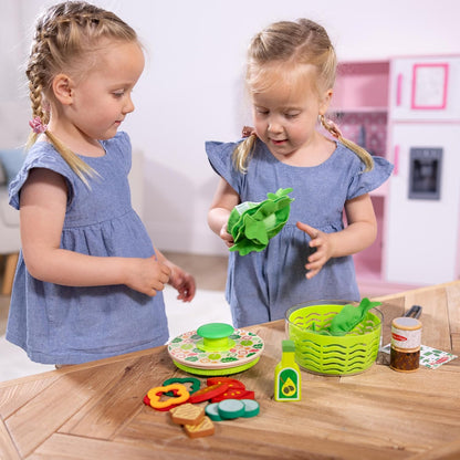 Melissa & Doug Salad Spinner 28-Piece Play Kitchen Toy | 28 Pieces, Wooden Salad Spinner, Pretend Play Food Set, Felt Lettuce, Wooden Veggies, Tongs, Preschool Toys for Kids, Ages 3+