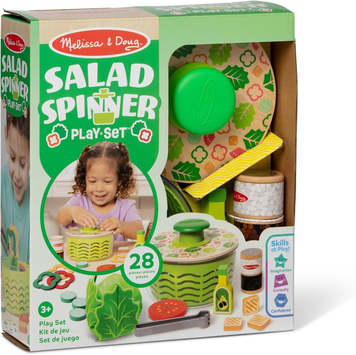Melissa & Doug Salad Spinner 28-Piece Play Kitchen Toy | 28 Pieces, Wooden Salad Spinner, Pretend Play Food Set, Felt Lettuce, Wooden Veggies, Tongs, Preschool Toys for Kids, Ages 3+