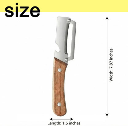 Multifunctional Premium Vegetable Peeler with Wooden Handle, Stainless Steel Blade & Bottle Opener, Non-Slip Kitchen Tool for Fruit, Apple, Potato, Pumpkin, Papaya, Zucchini