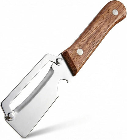 Multifunctional Premium Vegetable Peeler with Wooden Handle, Stainless Steel Blade & Bottle Opener, Non-Slip Kitchen Tool for Fruit, Apple, Potato, Pumpkin, Papaya, Zucchini