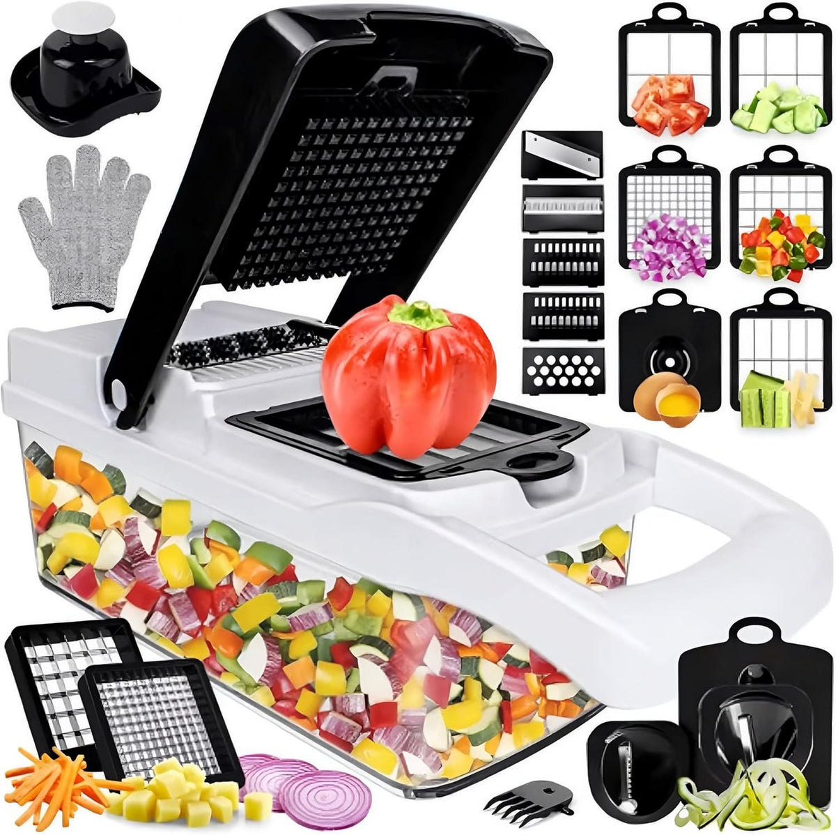 25-in-1 Vegetable Chopper with Container, Interchangeable Blades