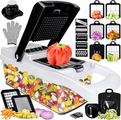 25-in-1 Vegetable Chopper with Container, Interchangeable Blades