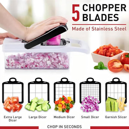 25-in-1 Vegetable Chopper with Container, Interchangeable Blades