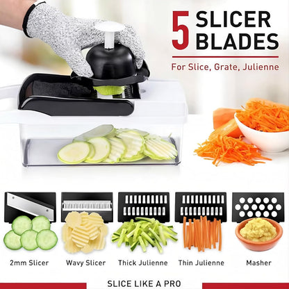 25-in-1 Vegetable Chopper with Container, Interchangeable Blades