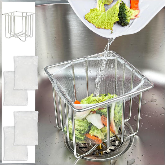 Kitchen Sink Strainer with Sink Basket Holder and 200 Strainer Net Bags