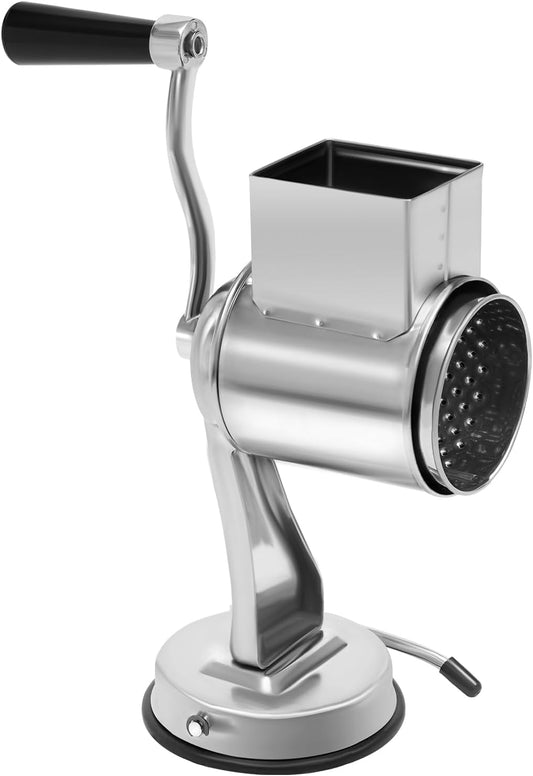 Stainless Steel Rotary Cheese Grater, 5 Blades Handheld Potato Slicer with Handle, Vegetable Grater with Bottom Sucker, for Hard Cheese, Cucumber, Carrot, for Home, Commercial Kitchen