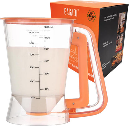 Pancake Batter Dispenser 5 Cup with Sturdy Handle,Batter Separator for Pancakes, Cupcake, Waffle, Muffin Mix, Cake & Crepe Batter pitcher with Squeeze Handle Baking Tools-Black