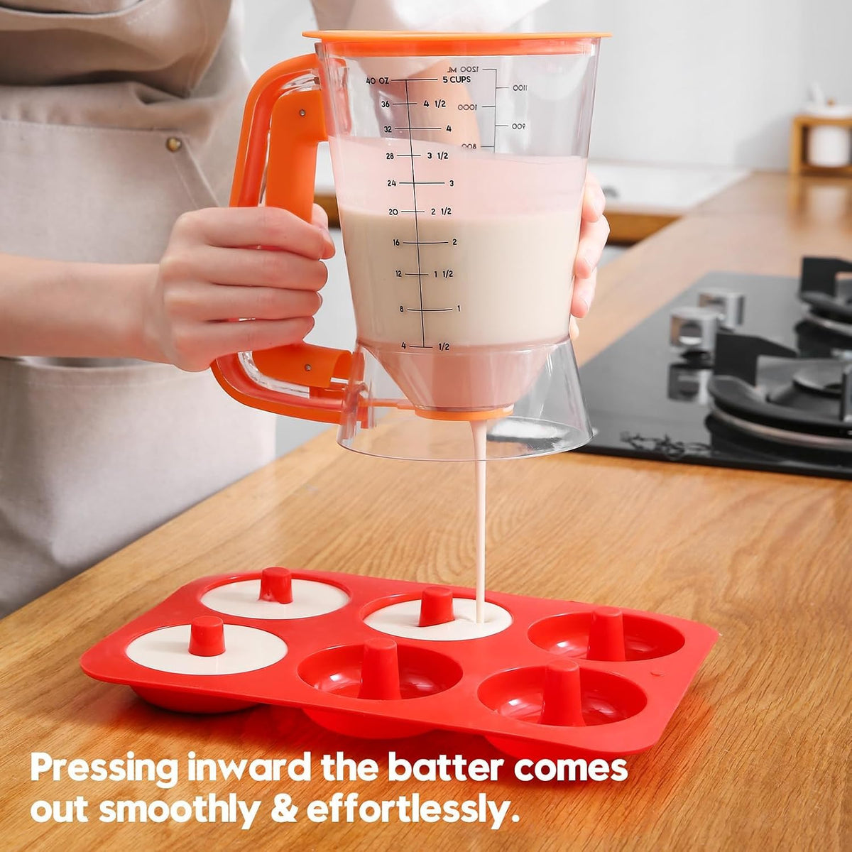 Pancake Batter Dispenser 5 Cup with Sturdy Handle,Batter Separator for Pancakes, Cupcake, Waffle, Muffin Mix, Cake & Crepe Batter pitcher with Squeeze Handle Baking Tools-Black