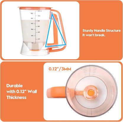 Pancake Batter Dispenser 5 Cup with Sturdy Handle,Batter Separator for Pancakes, Cupcake, Waffle, Muffin Mix, Cake & Crepe Batter pitcher with Squeeze Handle Baking Tools-Black