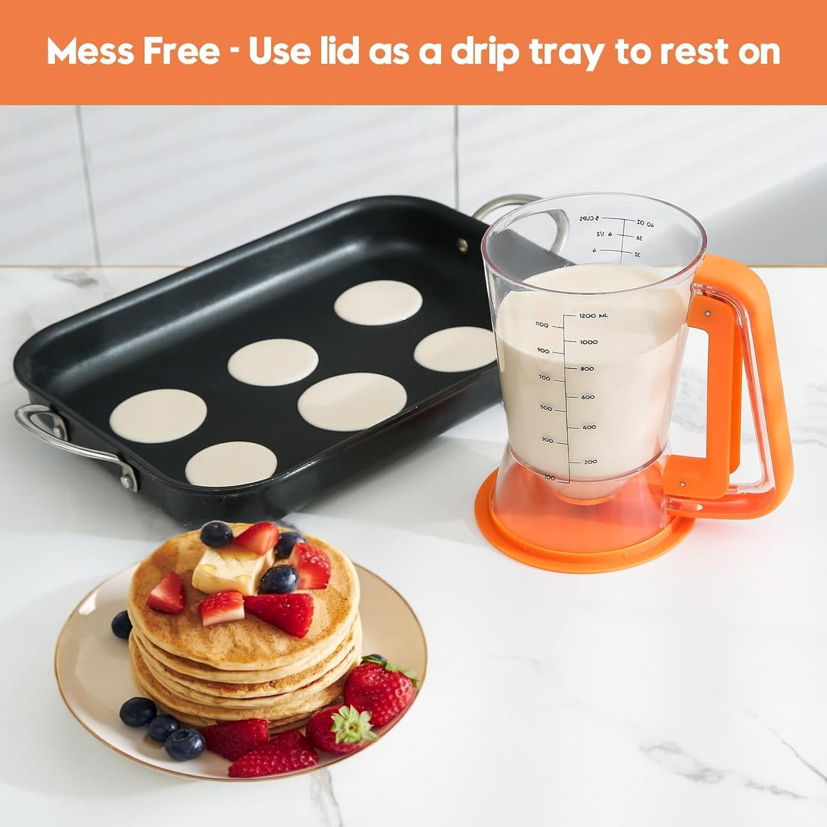 Pancake Batter Dispenser 5 Cup with Sturdy Handle,Batter Separator for Pancakes, Cupcake, Waffle, Muffin Mix, Cake & Crepe Batter pitcher with Squeeze Handle Baking Tools-Black
