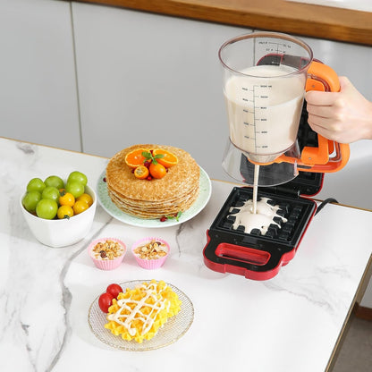 Pancake Batter Dispenser 5 Cup with Sturdy Handle,Batter Separator for Pancakes, Cupcake, Waffle, Muffin Mix, Cake & Crepe Batter pitcher with Squeeze Handle Baking Tools-Black