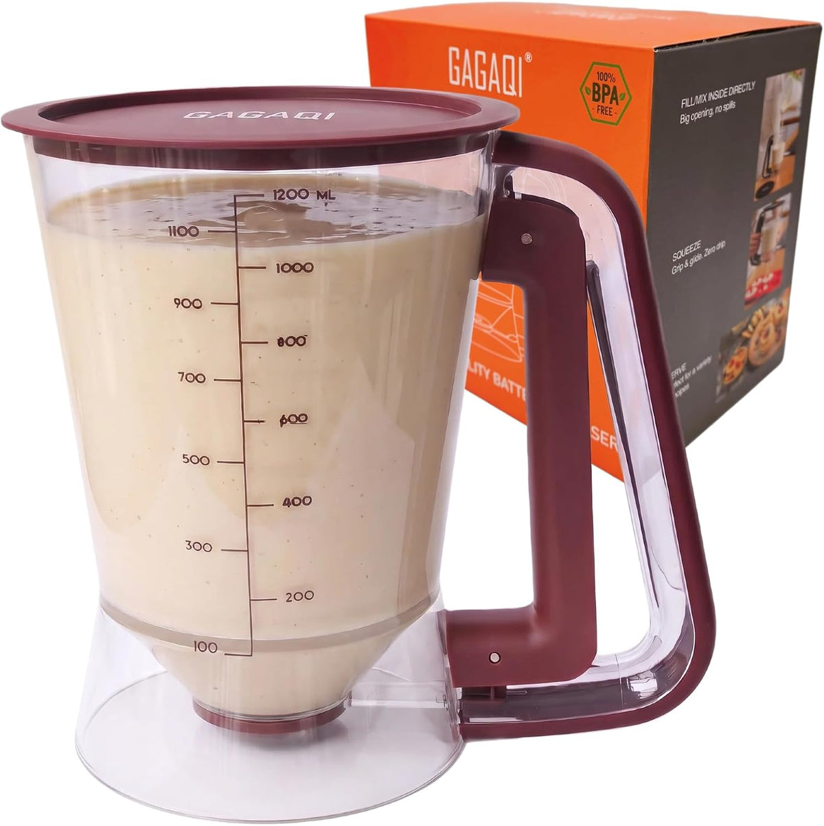 Pancake Batter Dispenser 5 Cup with Sturdy Handle,Batter Separator for Pancakes, Cupcake, Waffle, Muffin Mix, Cake & Crepe Batter pitcher with Squeeze Handle Baking Tools-Black