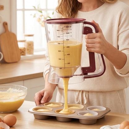 Pancake Batter Dispenser 5 Cup with Sturdy Handle,Batter Separator for Pancakes, Cupcake, Waffle, Muffin Mix, Cake & Crepe Batter pitcher with Squeeze Handle Baking Tools-Black