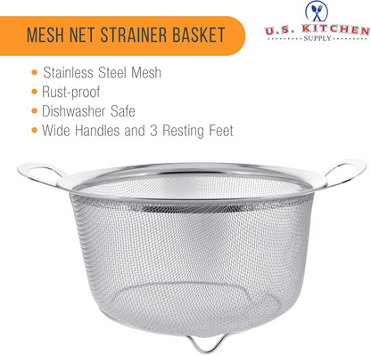 Stainless Steel Colander Strainer Basket - 3-Quart Colander with Resting Feet & Handles - Wide Rim Sieve, Stainless Steel Strainers and Colanders for Kitchen
