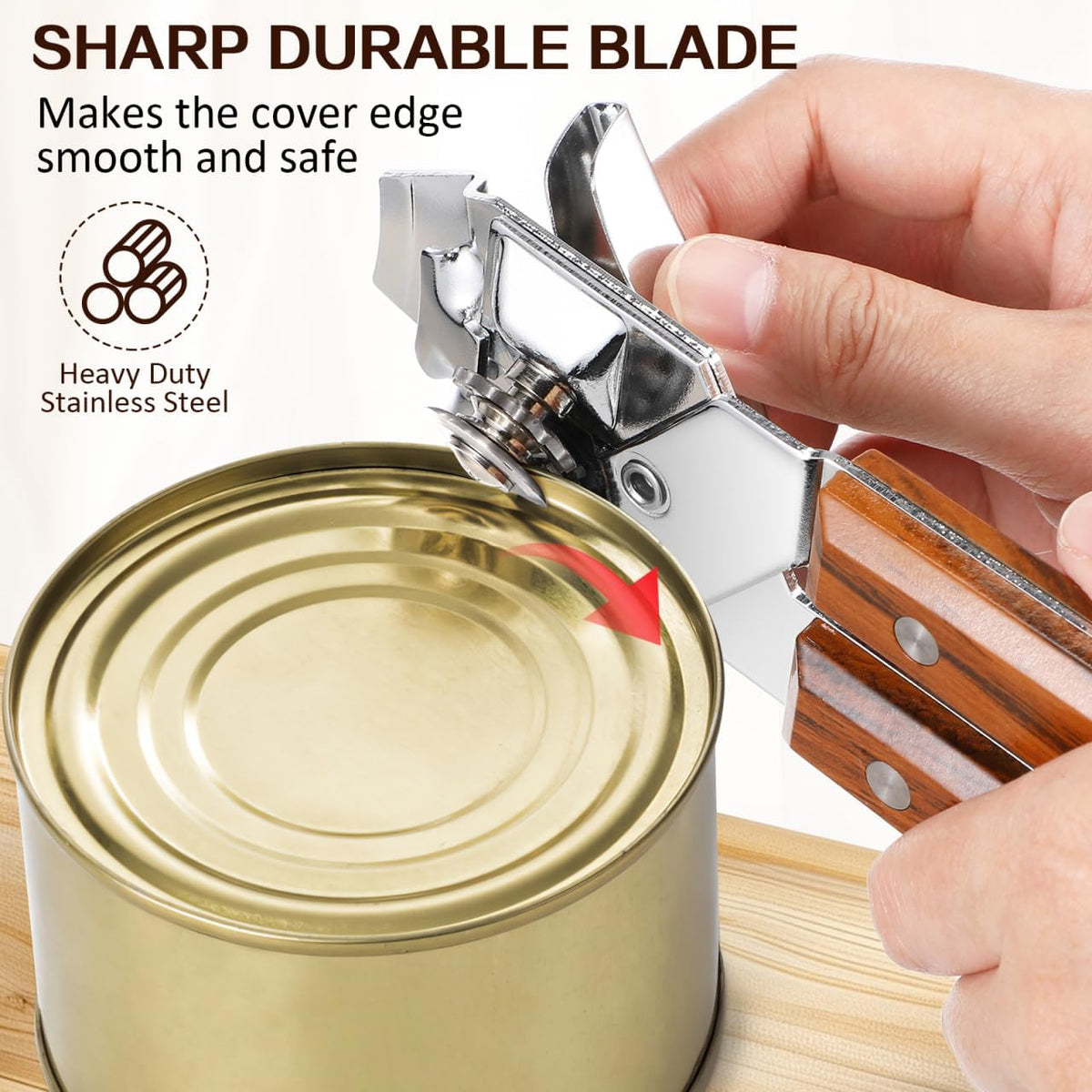Manual can Opener with Redwood Handle Bottle Opener and Lid Tool for Kitchen Bar and Home Use Comfortable Grip Easy Turning 7.87 X 2.16 X 1.57 in