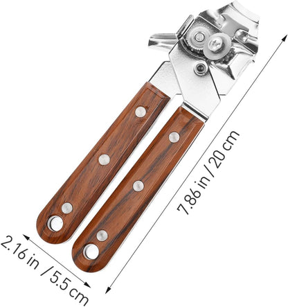 Manual can Opener with Redwood Handle Bottle Opener and Lid Tool for Kitchen Bar and Home Use Comfortable Grip Easy Turning 7.87 X 2.16 X 1.57 in