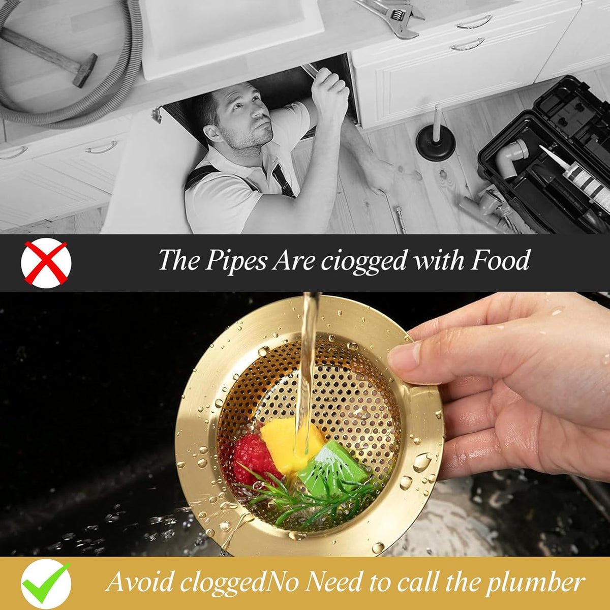 3 Pcs Gold over the Sink Colander and Strainer for Kitchen, Sink Strainer Basket, Collapsible Basket for Kitchen, Fruit Pasta Food Expandable Plastic Colander with Drain Stainless Steel