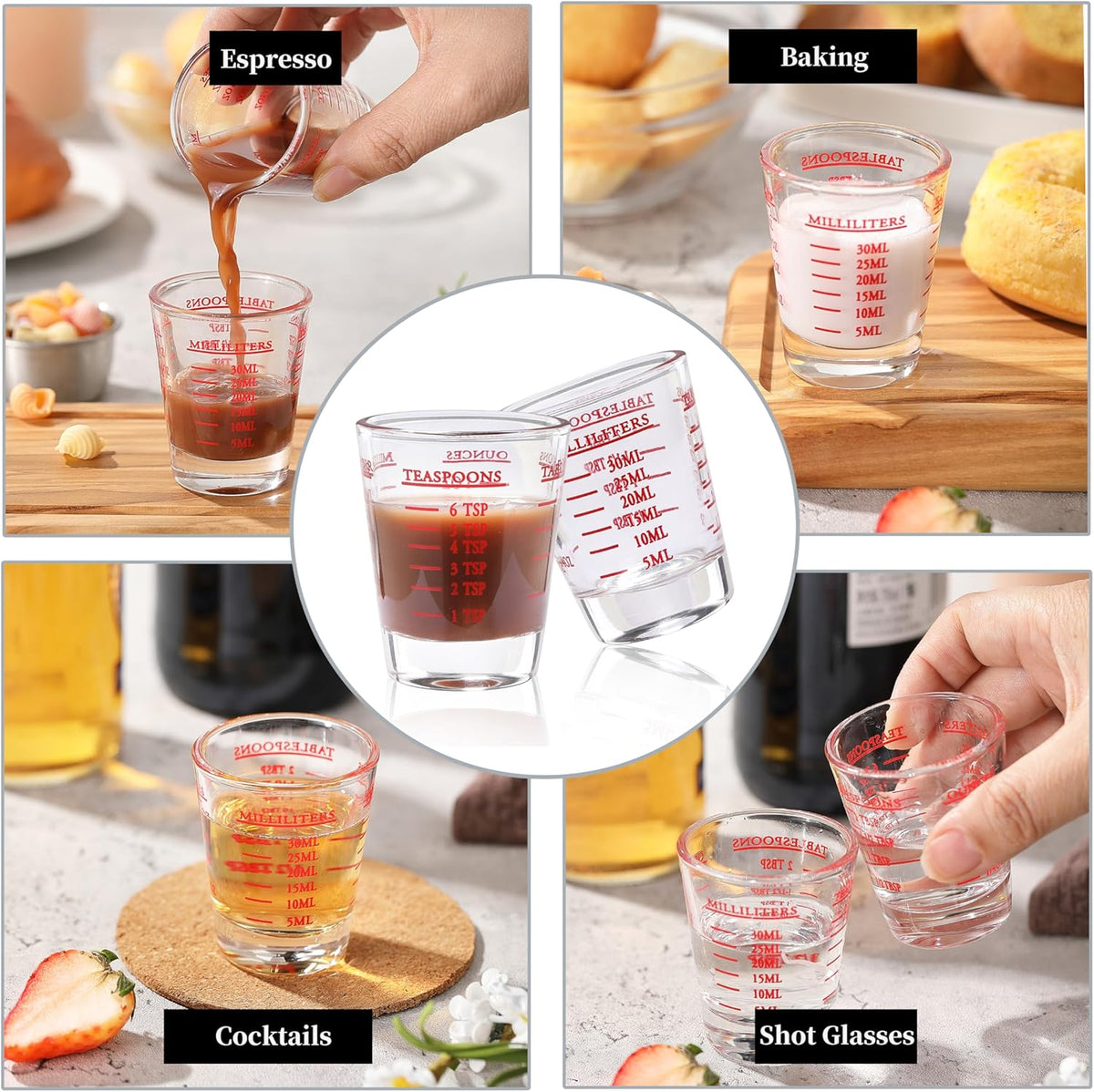 2 Pack Shot Glass Measuring Cup, 1 oz Small Cups for Measure Liquid