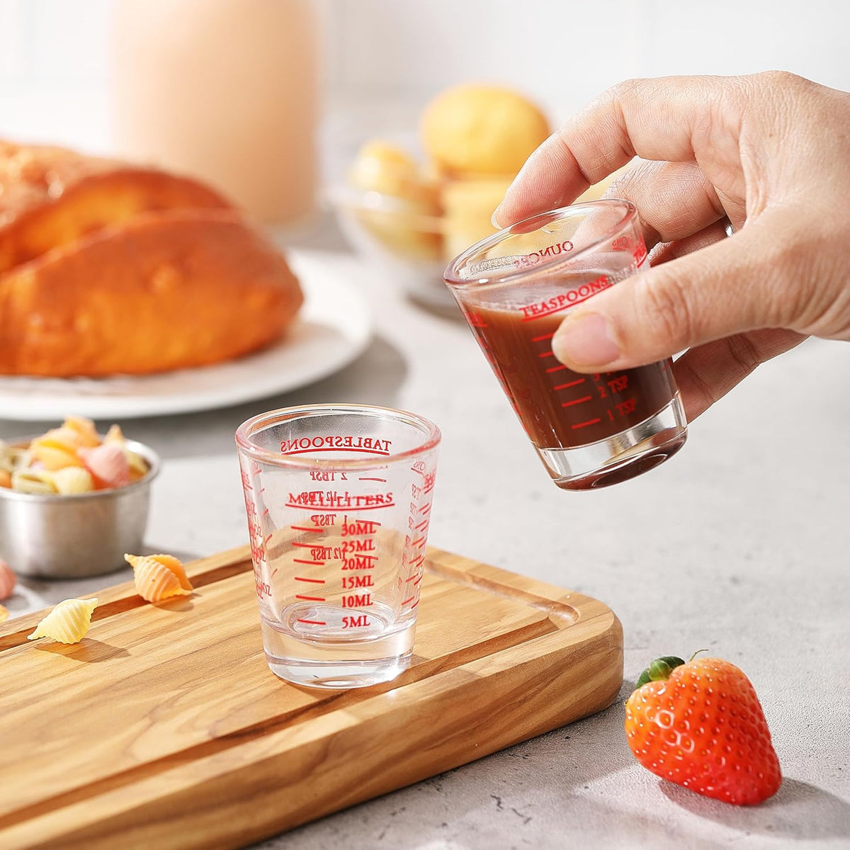 2 Pack Shot Glass Measuring Cup, 1 oz Small Cups for Measure Liquid