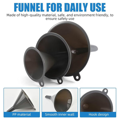 Plastic Kitchen Funnel Set of 3, Round Funnels for Filling Bottles, Gray | Durable Funnels for Kitchen Use, Multifunctional Funnels for Filling, Canning, Cooking, Lab or Car Oil