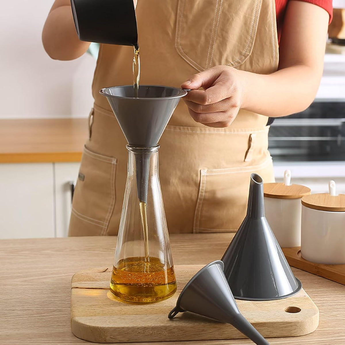 Plastic Kitchen Funnel Set of 3, Round Funnels for Filling Bottles, Gray | Durable Funnels for Kitchen Use, Multifunctional Funnels for Filling, Canning, Cooking, Lab or Car Oil