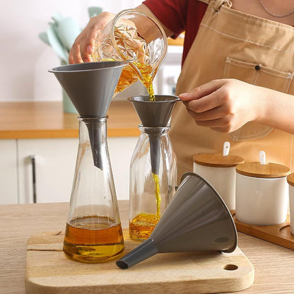 Plastic Kitchen Funnel Set of 3, Round Funnels for Filling Bottles, Gray | Durable Funnels for Kitchen Use, Multifunctional Funnels for Filling, Canning, Cooking, Lab or Car Oil