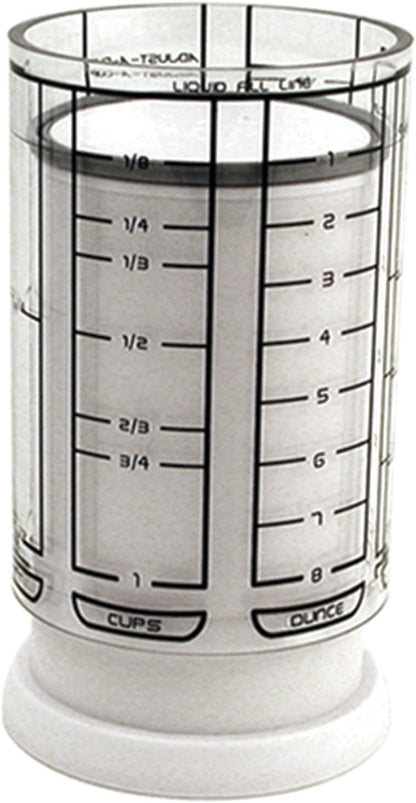 1 Cup Adjust-A-Cup, Plastic, White | Plunger Measuring Cup | Measures Between 1/8 Cup to 1 Cup | Includes Conversions | Kitchen Gadget | Measures Solids & Liquids