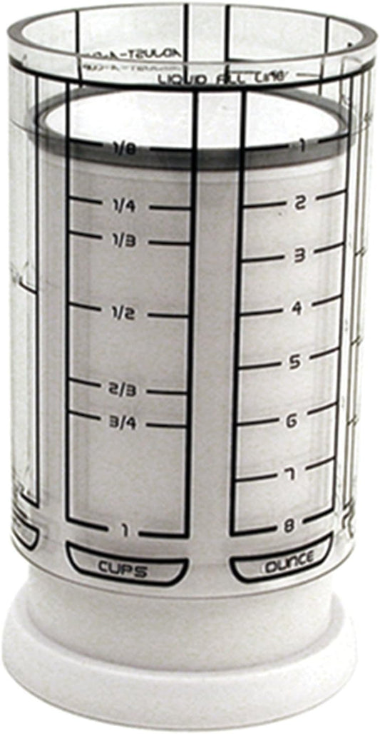 1 Cup Adjust-A-Cup, Plastic, White | Plunger Measuring Cup | Measures Between 1/8 Cup to 1 Cup | Includes Conversions | Kitchen Gadget | Measures Solids & Liquids
