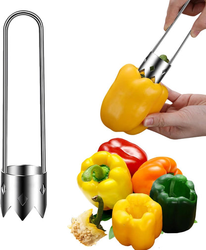 Red Bell Pepper Seed Corer Tool,Stainless Steel Fruit and Vegetable Corer Tool, Creative Bell Pepper Cutter Kitchen Utility Gadgets for Cored Bell Peppers, Apples, Pears