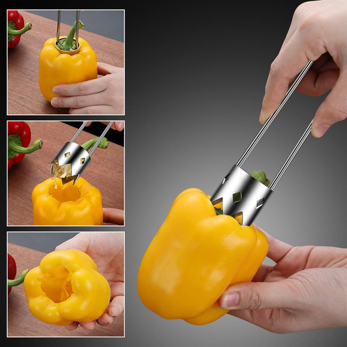 Red Bell Pepper Seed Corer Tool,Stainless Steel Fruit and Vegetable Corer Tool, Creative Bell Pepper Cutter Kitchen Utility Gadgets for Cored Bell Peppers, Apples, Pears
