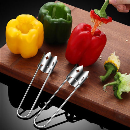 Red Bell Pepper Seed Corer Tool,Stainless Steel Fruit and Vegetable Corer Tool, Creative Bell Pepper Cutter Kitchen Utility Gadgets for Cored Bell Peppers, Apples, Pears
