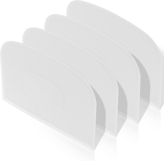4 Pcs Plastic Dough Scraper, Flexible Bowl Bench Scraper Spatula Cutter Tool for Baking Bread Cake Pastry Kitchen Multipurpose Food Non-slip Bakeware Decorating Sculpting Modeling Tools White