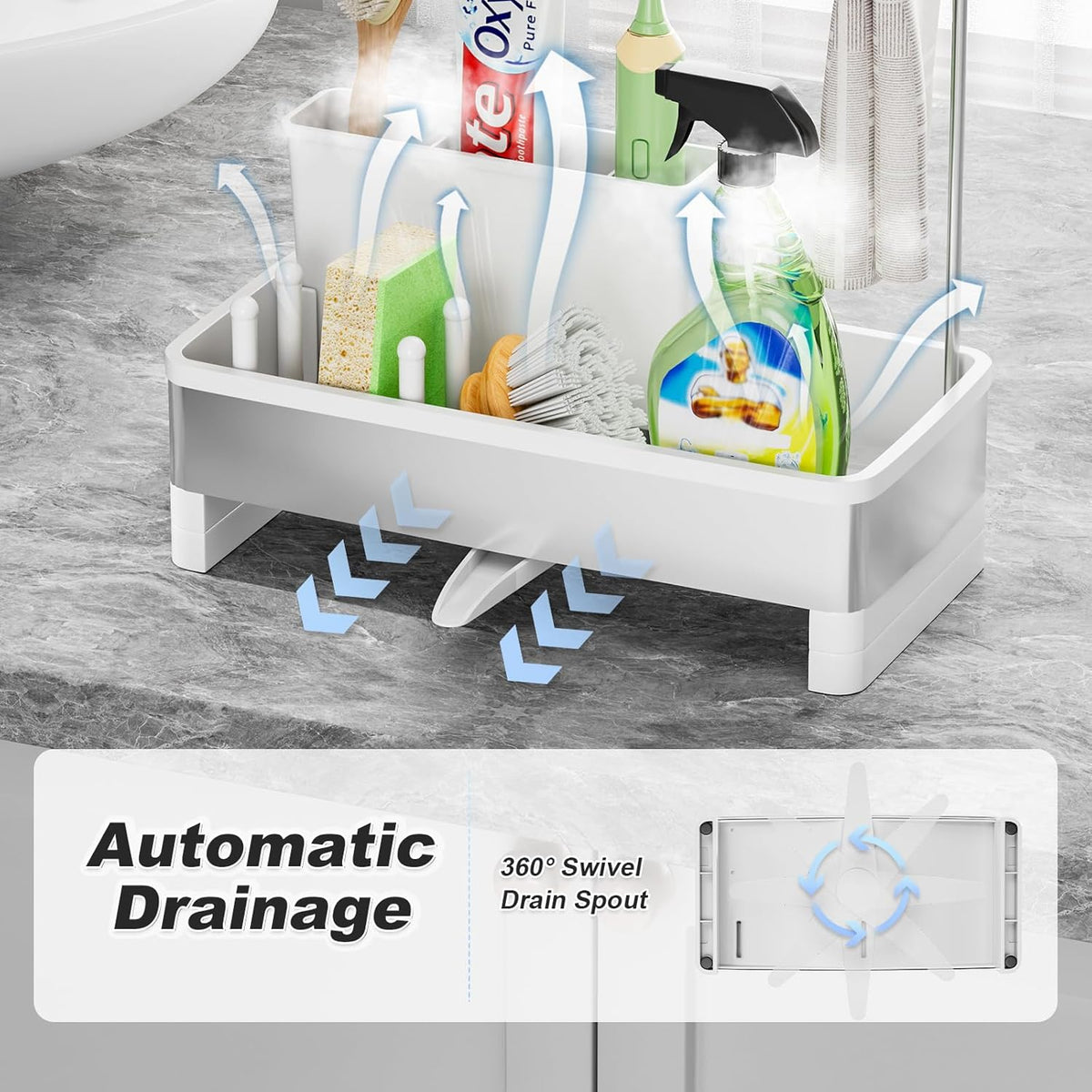 Ewaiira Stainless Steel Sink Caddy, Sponge Holder for Kitchen Sink 9.8″ | with Brush Holder and Towel Rack, Sink Organizer for Countertop, Soap Kitchen Organizers Storage Essentials, Black