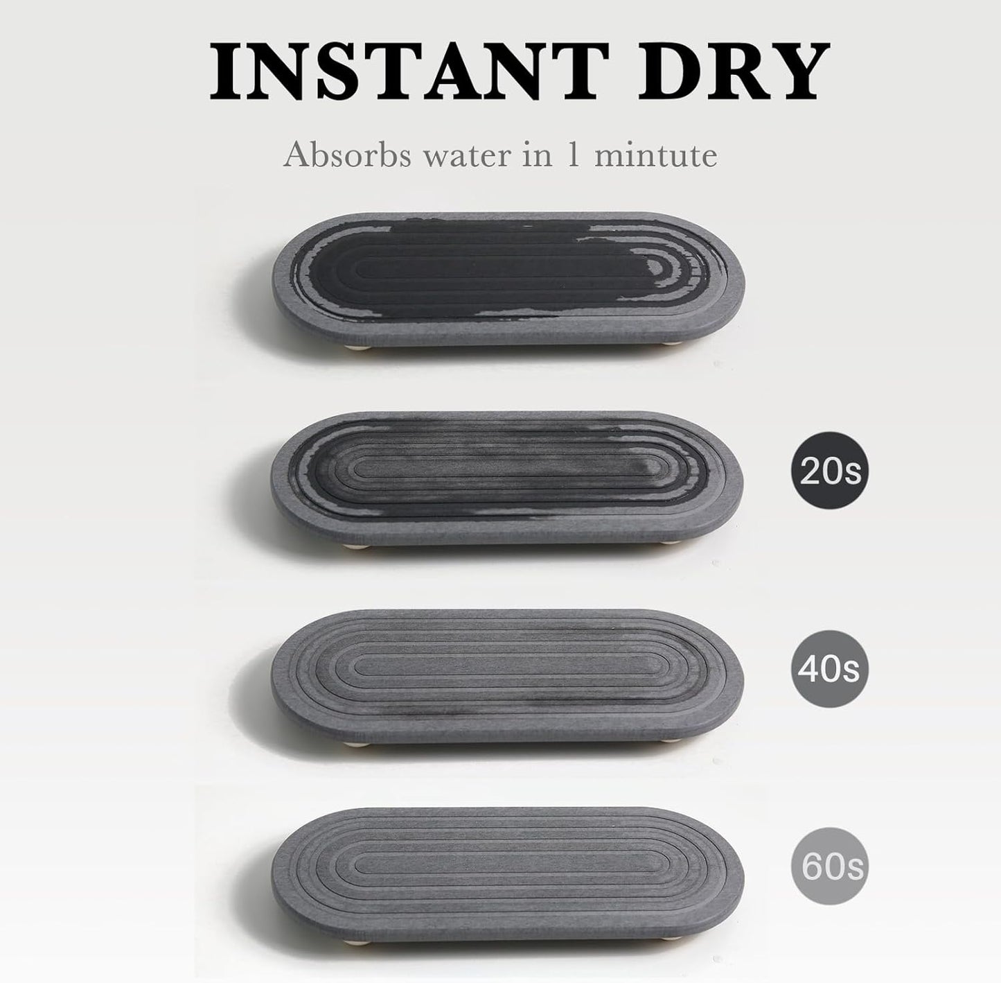 Instant Dry Sink Caddy Organizer – Water Absorbing Stone Tray for Kitchen Bathroom Countertop, Fast Drying Sink Caddy (with Wooden Feet and Natural Loofah, Gray)