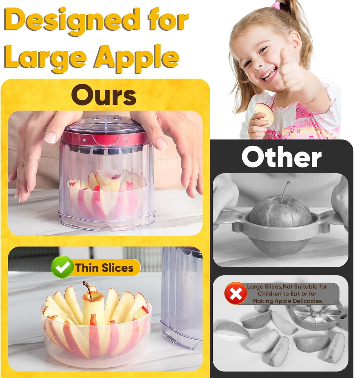 Newness 5.12-Inch Apple Slicer – Extra-Large, Ultra-Safe Stainless Steel Apple Cutter