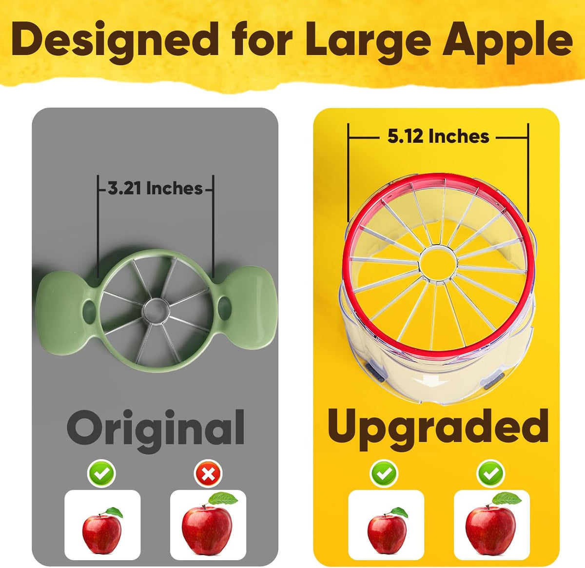 Newness 5.12-Inch Apple Slicer – Extra-Large, Ultra-Safe Stainless Steel Apple Cutter