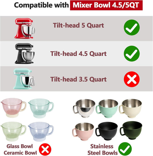 3 Pack Silicone Bowl Liners with Lids for KitchenAid 5QT Tilt Head Mixer, Collapsible Food-Grade Bowl Inserts, Thick Heat/Cold Resistant Silicone Mixing Bowl Liners