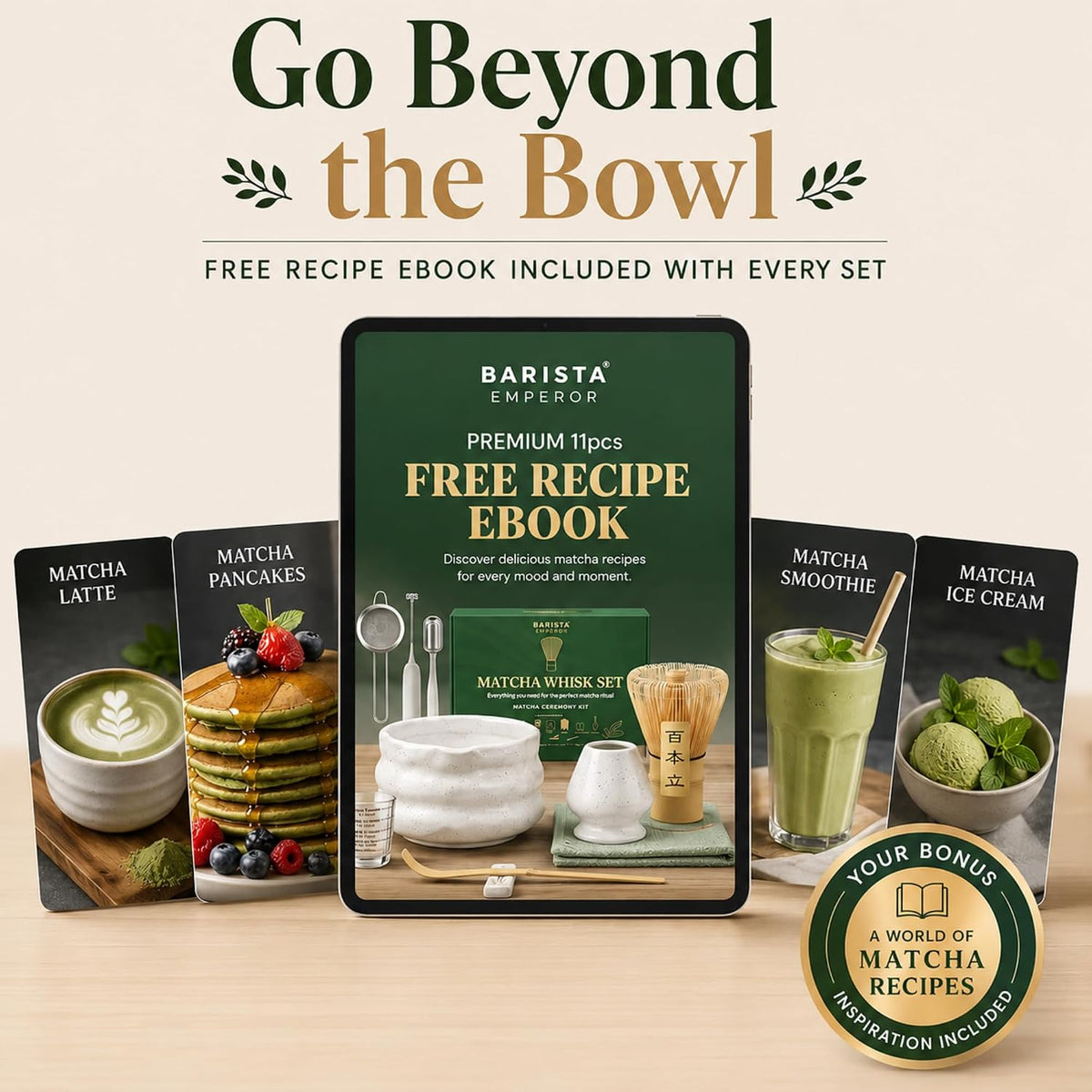 ® MATCHA WHISK SET PREMIUM - Professional Matcha Kit Set with Matcha Bowl, Matcha Whisk, Milk Frother, Spoon, Sifter, Scoop, Stand, Tea Mat, Cloth, Ebook - Matcha Bowl Set