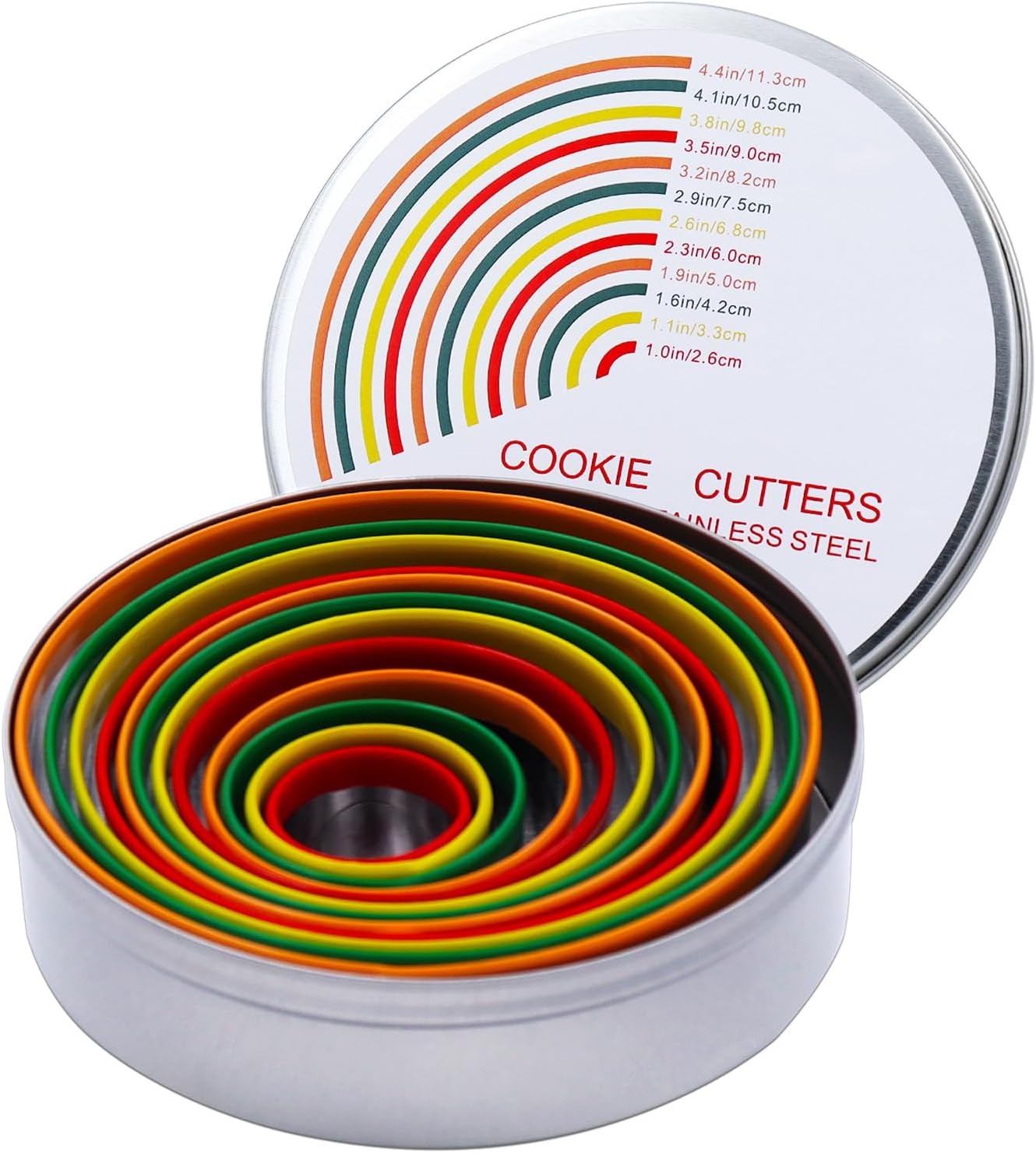 Round Biscuit Cutter Set, 12 Pack Circle Cookie Cutters | Stainless Steel Donut Cutter with Colorful Rubber Coating, Different Sizes for Dough, Fondant, Clay