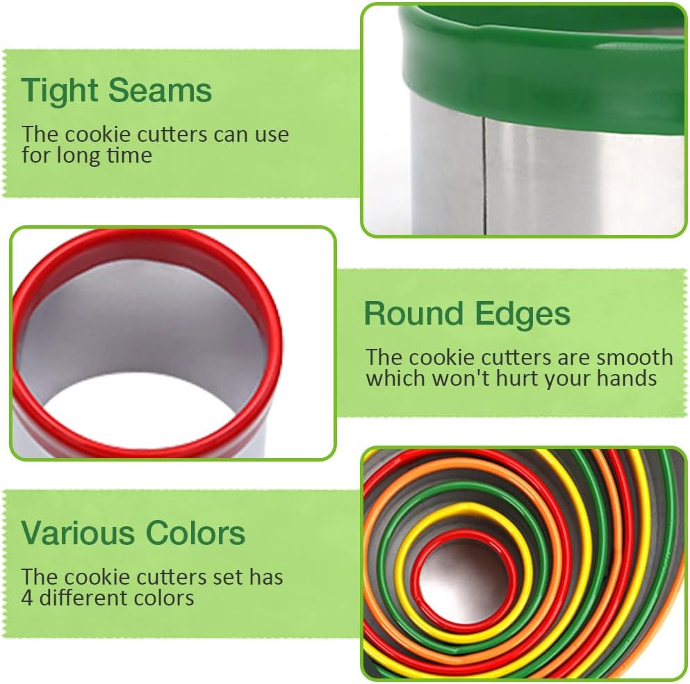 Round Biscuit Cutter Set, 12 Pack Circle Cookie Cutters | Stainless Steel Donut Cutter with Colorful Rubber Coating, Different Sizes for Dough, Fondant, Clay