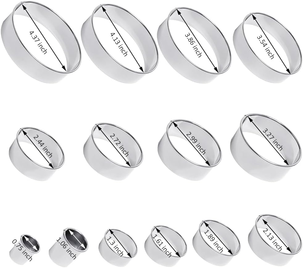 Round Biscuit Cutter Set, 12 Pack Circle Cookie Cutters | Stainless Steel Donut Cutter with Colorful Rubber Coating, Different Sizes for Dough, Fondant, Clay