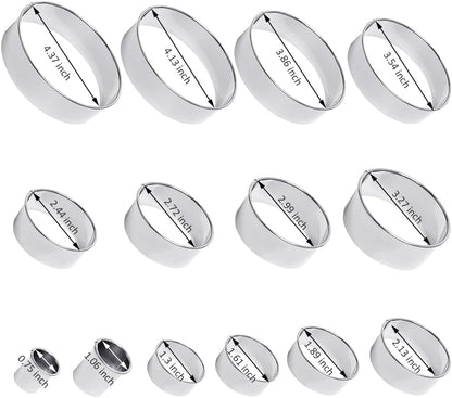 Round Biscuit Cutter Set, 12 Pack Circle Cookie Cutters | Stainless Steel Donut Cutter with Colorful Rubber Coating, Different Sizes for Dough, Fondant, Clay