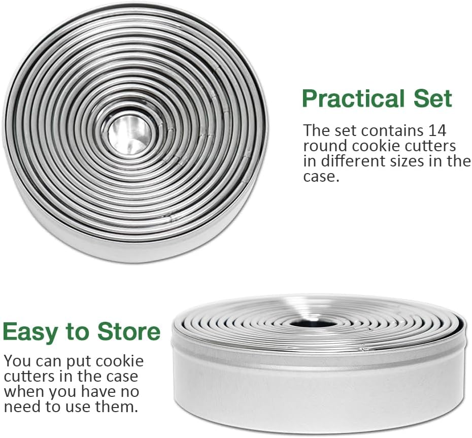 Round Biscuit Cutter Set, 12 Pack Circle Cookie Cutters | Stainless Steel Donut Cutter with Colorful Rubber Coating, Different Sizes for Dough, Fondant, Clay