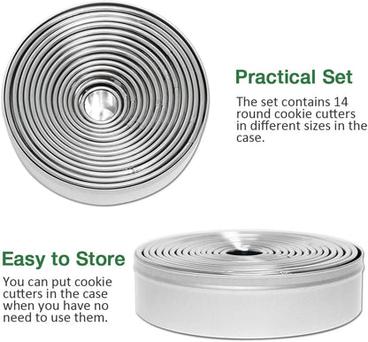 Round Biscuit Cutter Set, 12 Pack Circle Cookie Cutters | Stainless Steel Donut Cutter with Colorful Rubber Coating, Different Sizes for Dough, Fondant, Clay