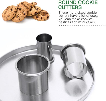 Round Biscuit Cutter Set, 12 Pack Circle Cookie Cutters | Stainless Steel Donut Cutter with Colorful Rubber Coating, Different Sizes for Dough, Fondant, Clay