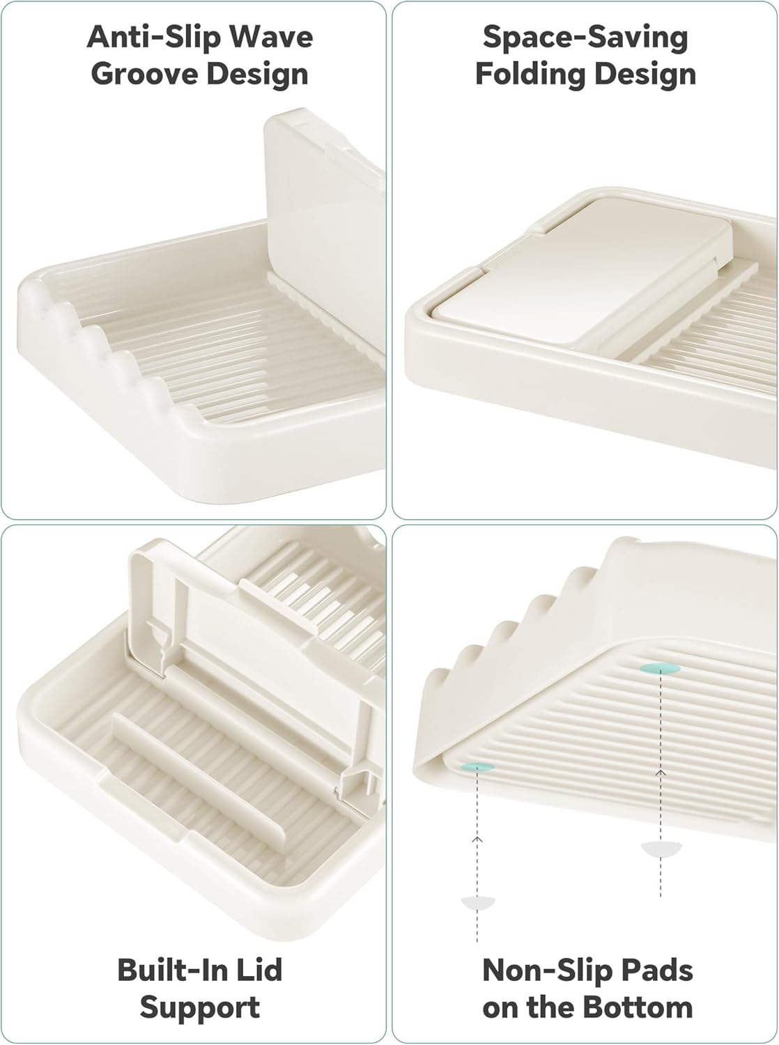 Cream White Pot Lid Holder & Spoon Rest – Fits 7.8in, 9.8in, 11.8in Round Lids, Anti-Drip Design, Wave Slots, Includes Transparent Anti-Slip Stickers (1PCS)
