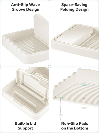 Cream White Pot Lid Holder & Spoon Rest – Fits 7.8in, 9.8in, 11.8in Round Lids, Anti-Drip Design, Wave Slots, Includes Transparent Anti-Slip Stickers (1PCS)