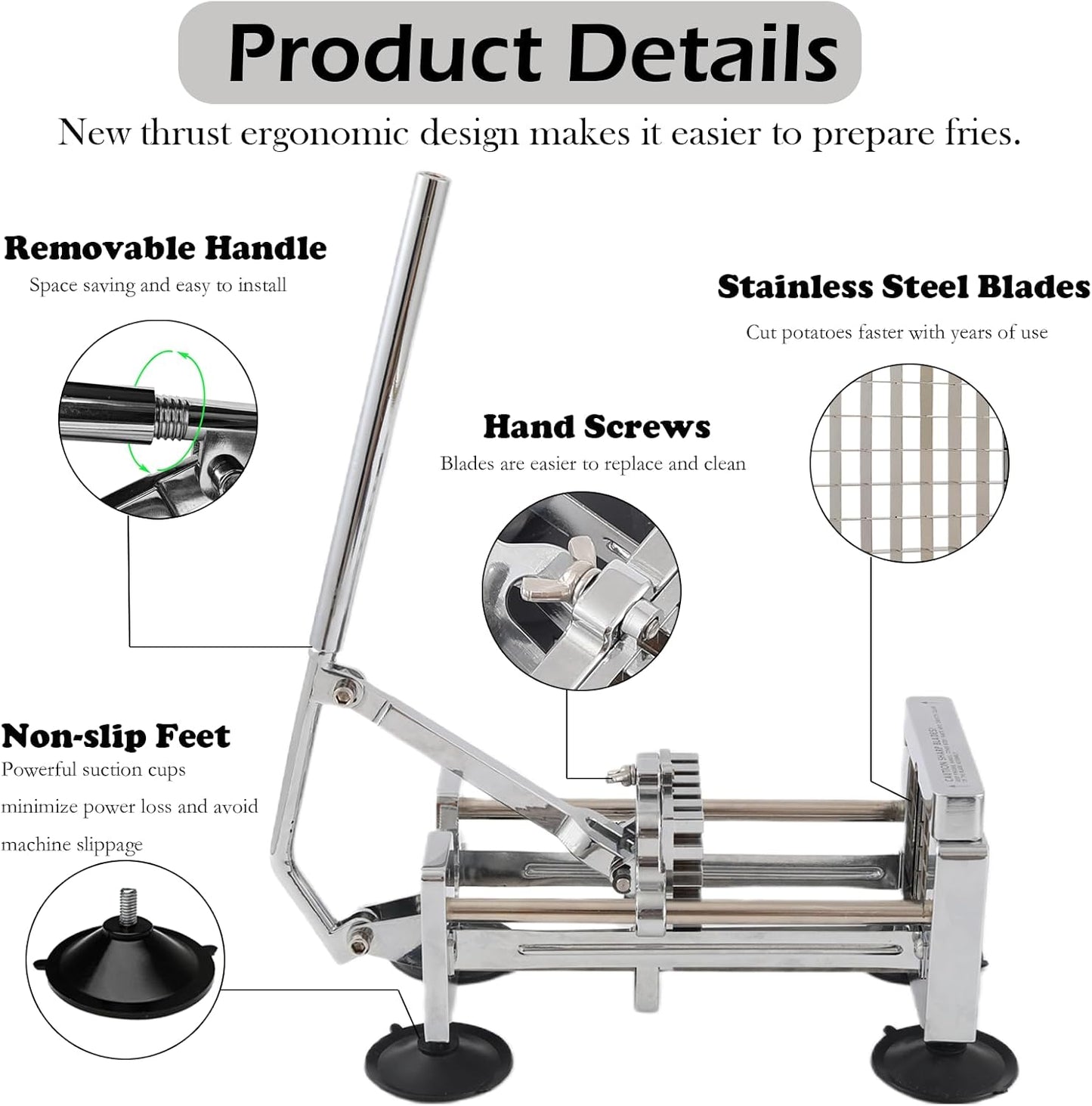 French Fry Cutter,Stainless Steel Potato Slicer,Professional Heavy Duty Potato Cutter,with 1/2-inch and 3/8-inch Blades for Potatoes,Carrots,Cucumbers,Onions