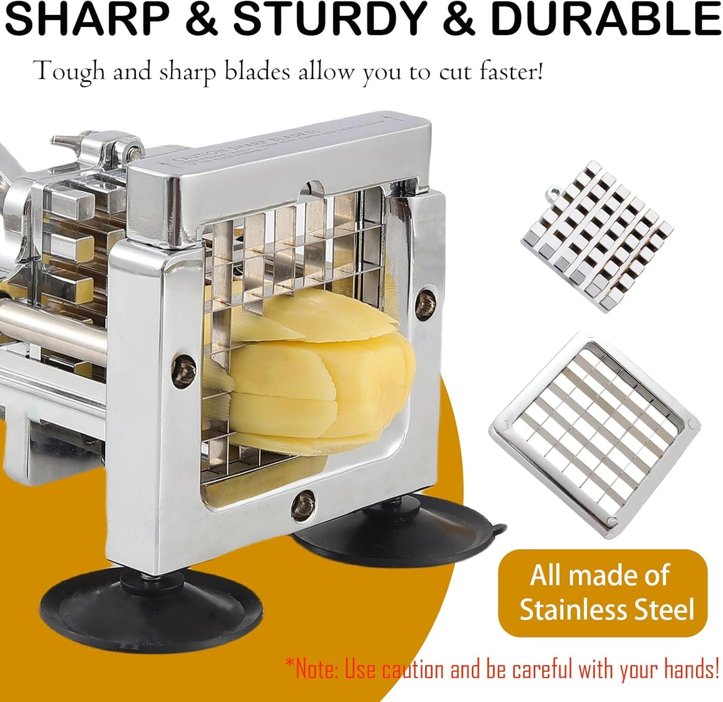 French Fry Cutter,Stainless Steel Potato Slicer,Professional Heavy Duty Potato Cutter,with 1/2-inch and 3/8-inch Blades for Potatoes,Carrots,Cucumbers,Onions